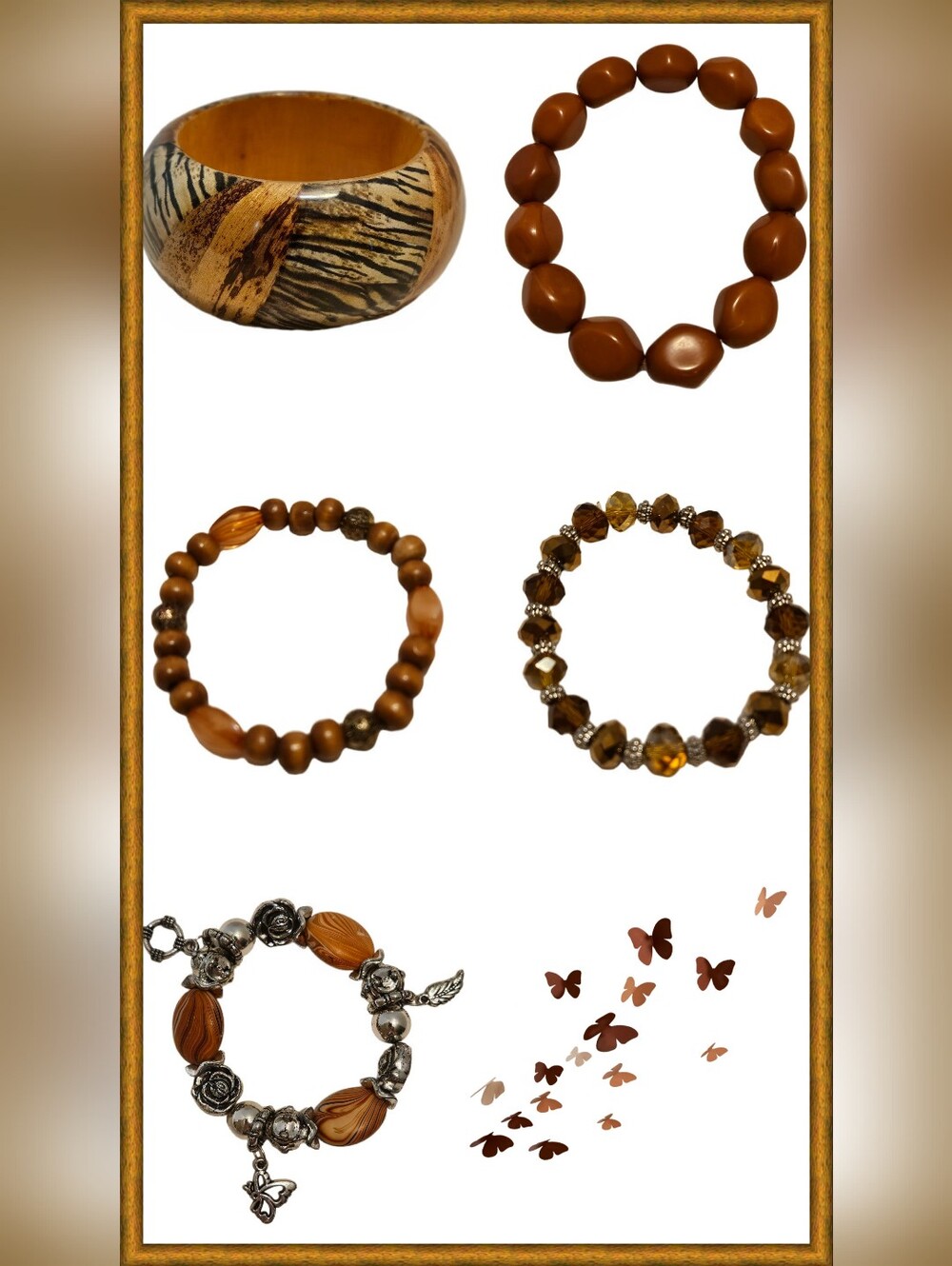 Brown And Silver Tone Bracelet Bundle Wood, Glass & Acrylic